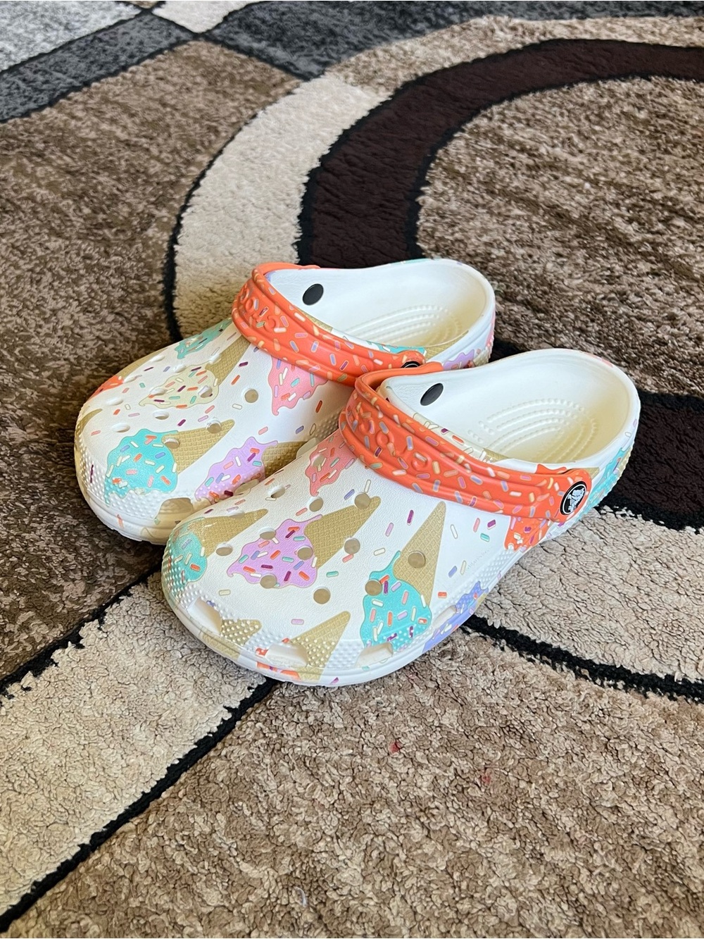 Little Girl Crocs Classic Clogs  Ice cream cone and sprinkle print Size J2